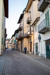 Fototapeta na wymiar Moncalieri,Italy,January,10,2022: Walking through the historic streets in Moncalieri.