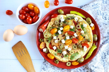 Omelette with vegetables and feta cheese