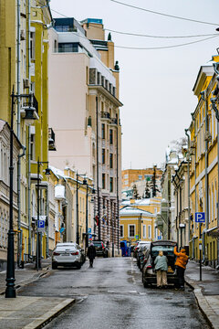 Moscow, Russia - January, 4, 2022: Moscow street in a winter