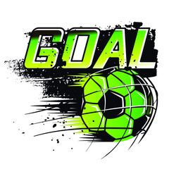 Green and black Goal t shirt design with wording and ball shape. Grunge Sport illustration. Soccer ball poster drawing in graffiti style. © Kseniia Koval