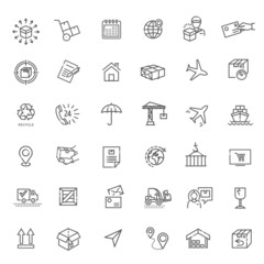 Collections of icons representing shipping, logistics, customer service, refunds and more