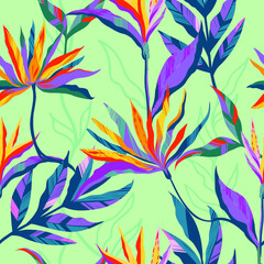 Abstract seamless flowers pattern. Tropical repeat ornament for girls clothes, fashion textile, wrapping paper.
