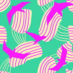 Abstract seamless nature pattern with for birds silhouette. Creative art repeat print on blue background. Decorative geometric ornament.