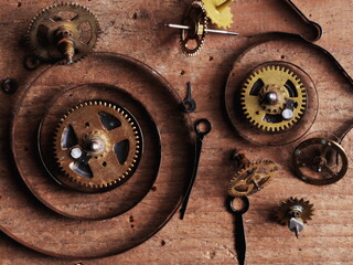 Fototapeta na wymiar clock parts wood