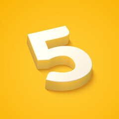 3d alphabet, number five on yellow background