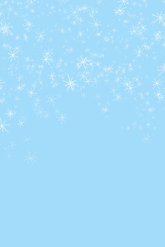 Blue winter background with hand drawn falling snow