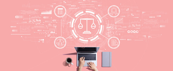 Legal advice service concept with person working with a laptop