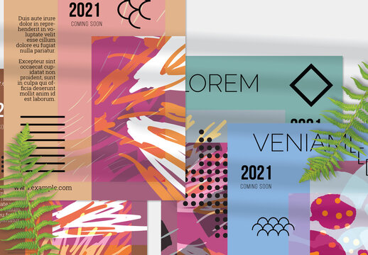 Poster Layout with Geometric Shapes and Abstract Bright Artistic Brush