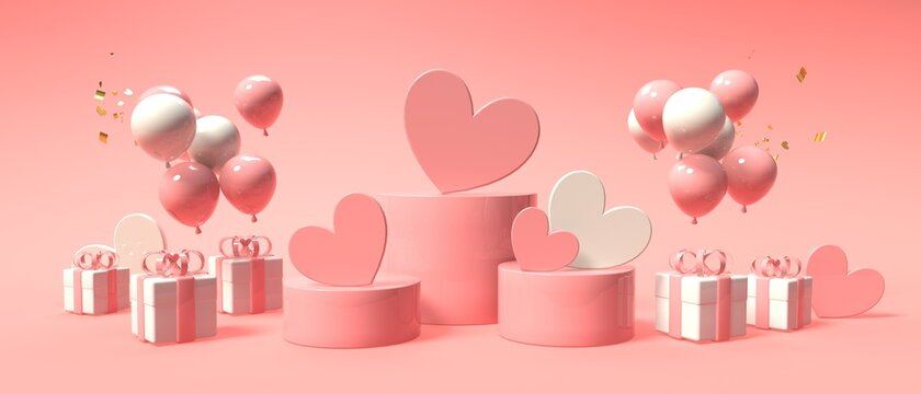 Hearts with gift boxes - Appreciation and love theme - 3D render