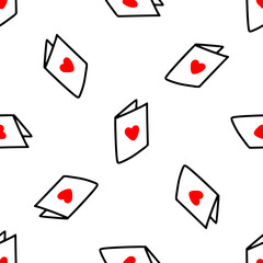 Seamless pattern with postcards with hearts. Vector illustration in doodle style. Design for Valentines Day