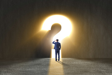 Obraz premium Concept of uncertainty with question and businessman