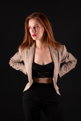 Fototapeta premium Portrait of pretty woman with red hair,