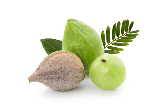 Triphala, ayurvedic fruits isolated on white background with clipping path.