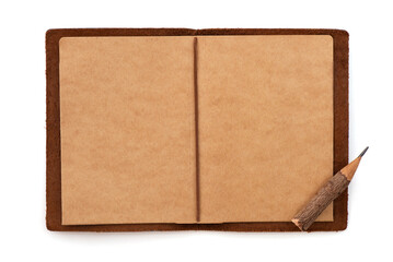 Paper and pencil isolated on white background with clipping path.top view.