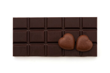 Chocolate and heart shape background.top view.