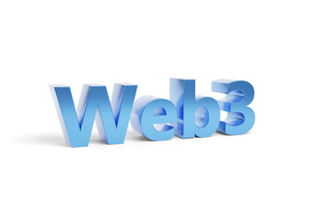 Web3 text in three dimensions isolated on white background. 3d illustration.