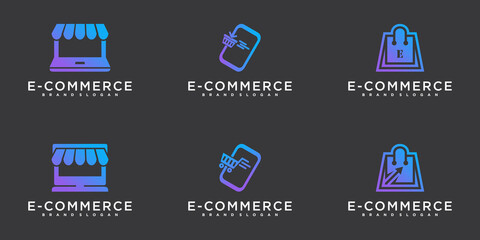 Set of electronic shop logo design collection with unique gradient color style Premium vektor