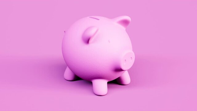 Pink piggy bank finance concept video on pink background. Wealth and investments