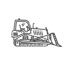 Bulldozer. Industrial transport. Industrial machinery icon. Vector symbol