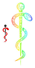 Network medical snake framework icon with spectrum gradient. Vibrant carcass network medical snake icon. Flat carcass created from medical snake icon and intersected lines.