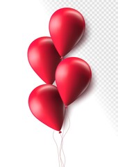 Realistic red 3d balloons isolated on transparent background. Air balloons for Birthday parties, celebrate anniversary, weddings festive season decorations. Helium vector balloon. © whilerests