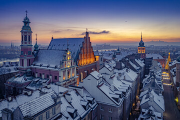 Warszawa - Stare Miasto zimowym świtem - obrazy, fototapety, plakaty