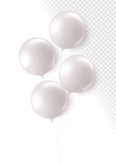 Realistic white 3d balloons isolated on transparent background. Air balloons for Birthday parties, celebrate anniversary, weddings festive season decorations. Helium vector round balloon. © whilerests