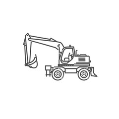Naklejka premium Wheeled excavator. Industrial transport. Industrial machinery icon. Vector symbol