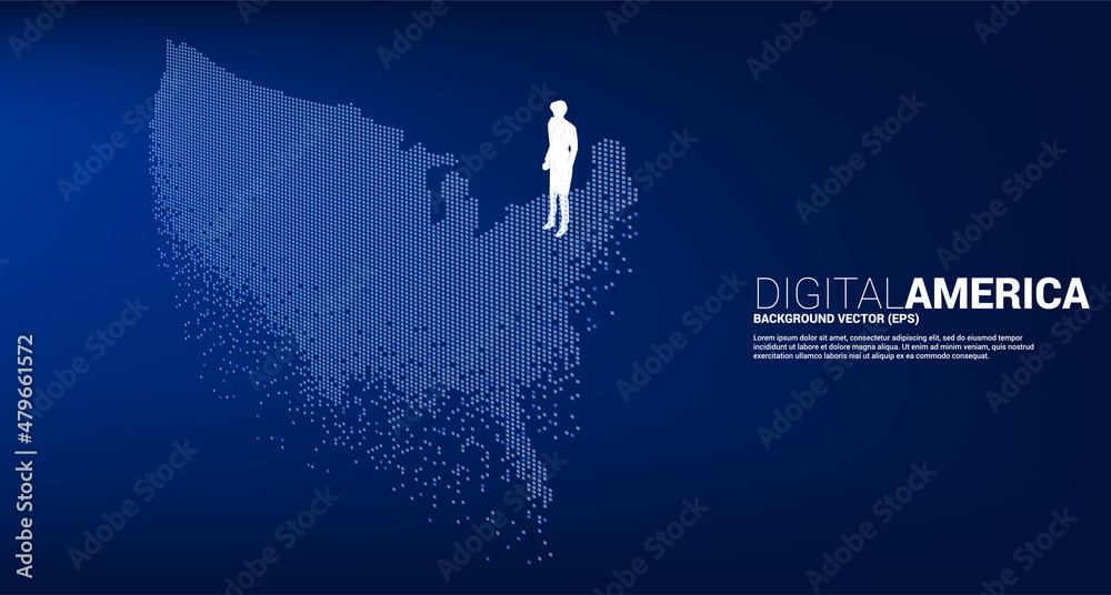 Aufkleber vector businessman standing with united states map from pixel square. concept for america digital ne
