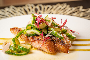 Red Snapper with Mussel Mayonnaise, Brown Butter and Cucumber
