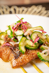 Red Snapper with Mussel Mayonnaise, Brown Butter and Cucumber
