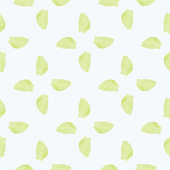 Organic palm leaf seamless pattern with hand drawn foliage print. Simple color background. Vector illustration for seasonal textile.