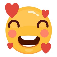 Naklejka premium Love eyes emoticon vector Love eyes emoticon facesfaces. Yellow loving fun emoticon, humor mood smileys with hearts, sweet cartoon emoji character isolated on white background