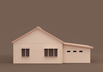 Monochrome single house, miniature house model flat and solid brown color, Real estate property, 3d Rendering