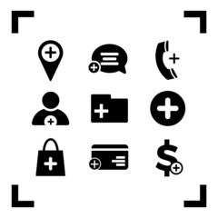 Vector set of isolated web icon with add symbol.