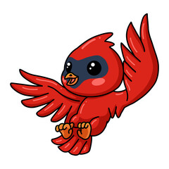 Cute baby cardinal bird cartoon flying