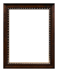 Antique polka dot brown wooden frame isolated on white background.