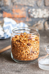 Organic homemade Granola or muesli with oats and nuts.