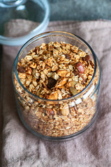 Organic homemade Granola or muesli with oats and nuts.