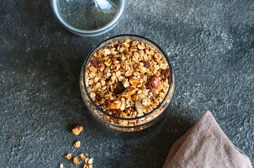 Organic homemade Granola or muesli with oats and nuts.