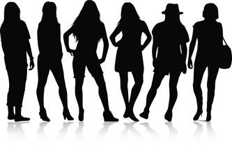 Women silhouettes on a white background.