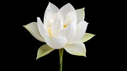 Close up of white lotus flower isolated on black background.
