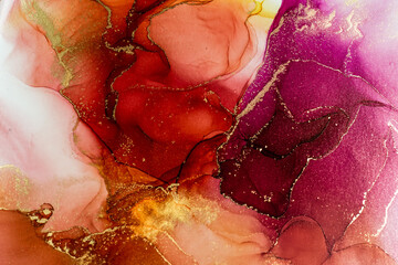 Abstract bright shiny color fluid background, hand drawn alcohol painting with golden streaks, liquid ink technique texture for high resolution backdrop design