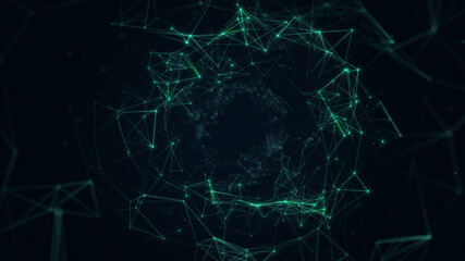 Abstract illustration background futuristic digital technology business innovation connect neon glow dot line loop geometric polygon plexus tunnel web secure big data internet network information