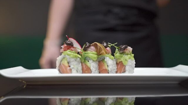 japanese shashimi uramaki sushi food in plate