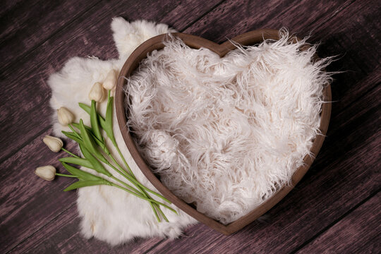 Newborn digital white tulips heart backdrop/background