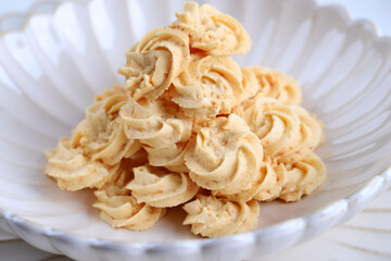 Selected Focus, SLoce Up Kukis Sagu Keju or Cheese Sago Cookies is one Favorite Cookies in Indonesia for Christmas or Lebaran.