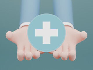 Hand holding blue paper cut with health care icon, Health care and mental health, Cleanliness, safety , world mental health day concept, 3D rendering	