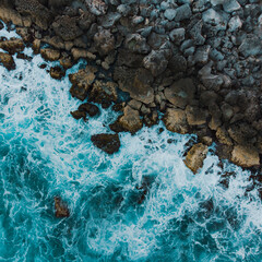 Waves hitting rocks in the bay of Cozumel in Mexico