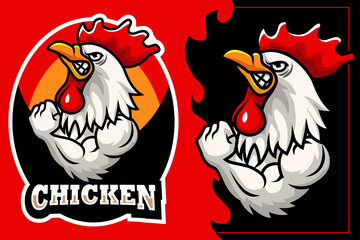 Cartoon strong chicken mascot design template